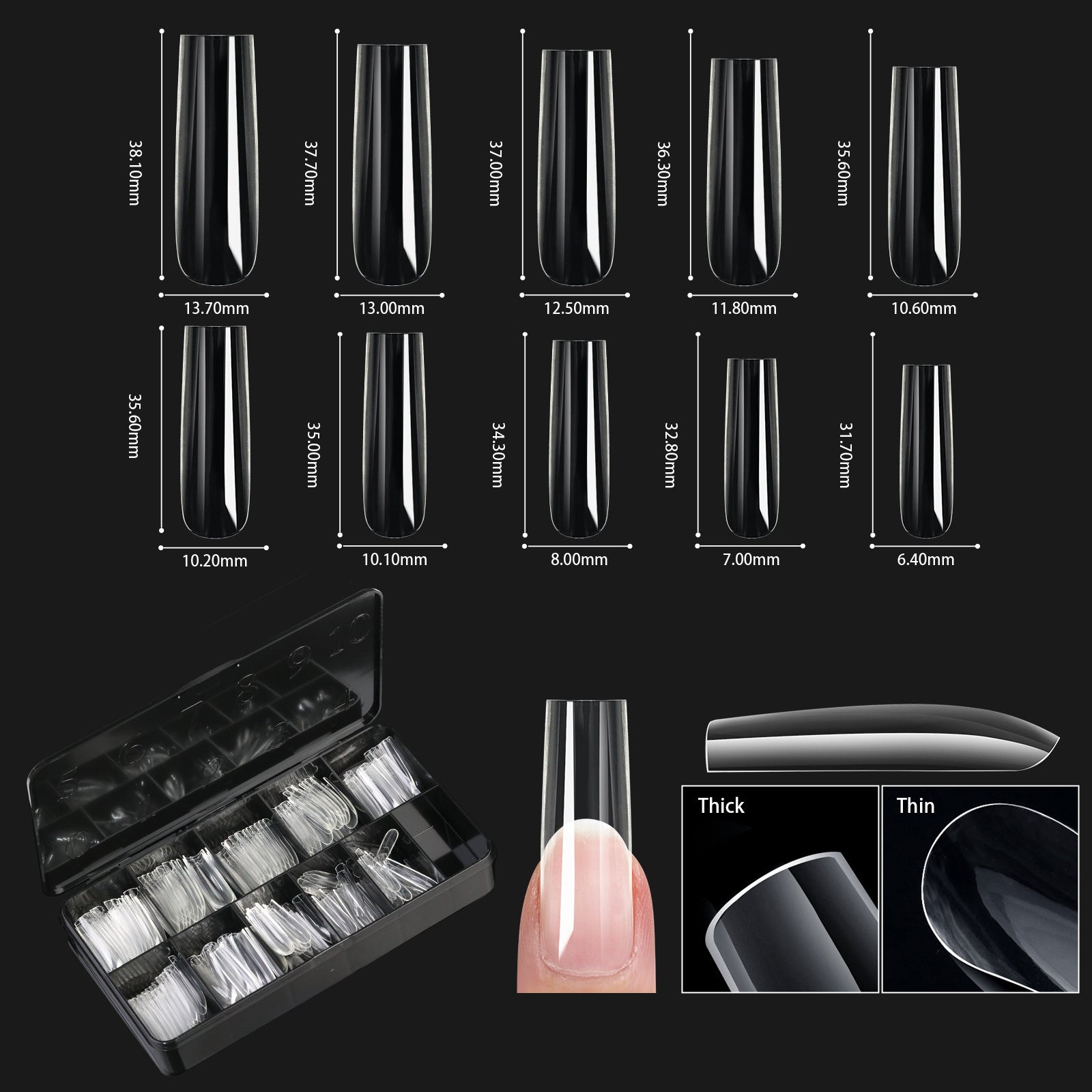 Nail Transparent Nail Tips Nail Shapes For Manicure Seamless False Nails Boxed Set - All Things Beauty -