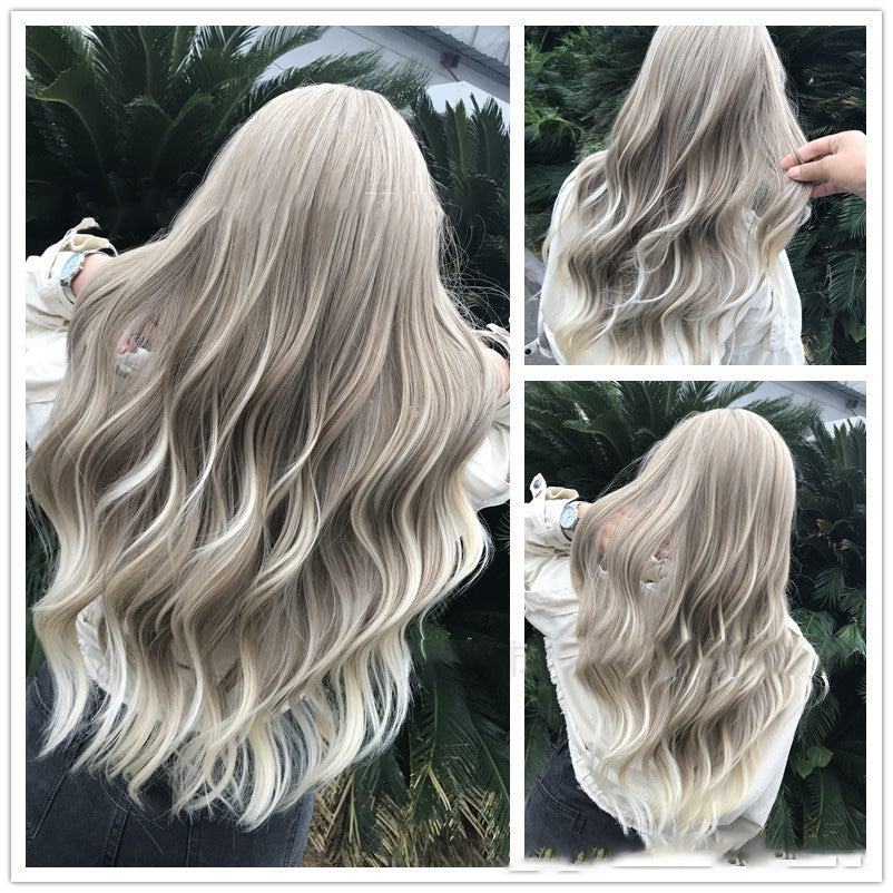 Oblique Bangs To Repair Face And Curly Hair, High Temperature Silk Realistic Fluffy Long Curly Wig Set - All Things Beauty -