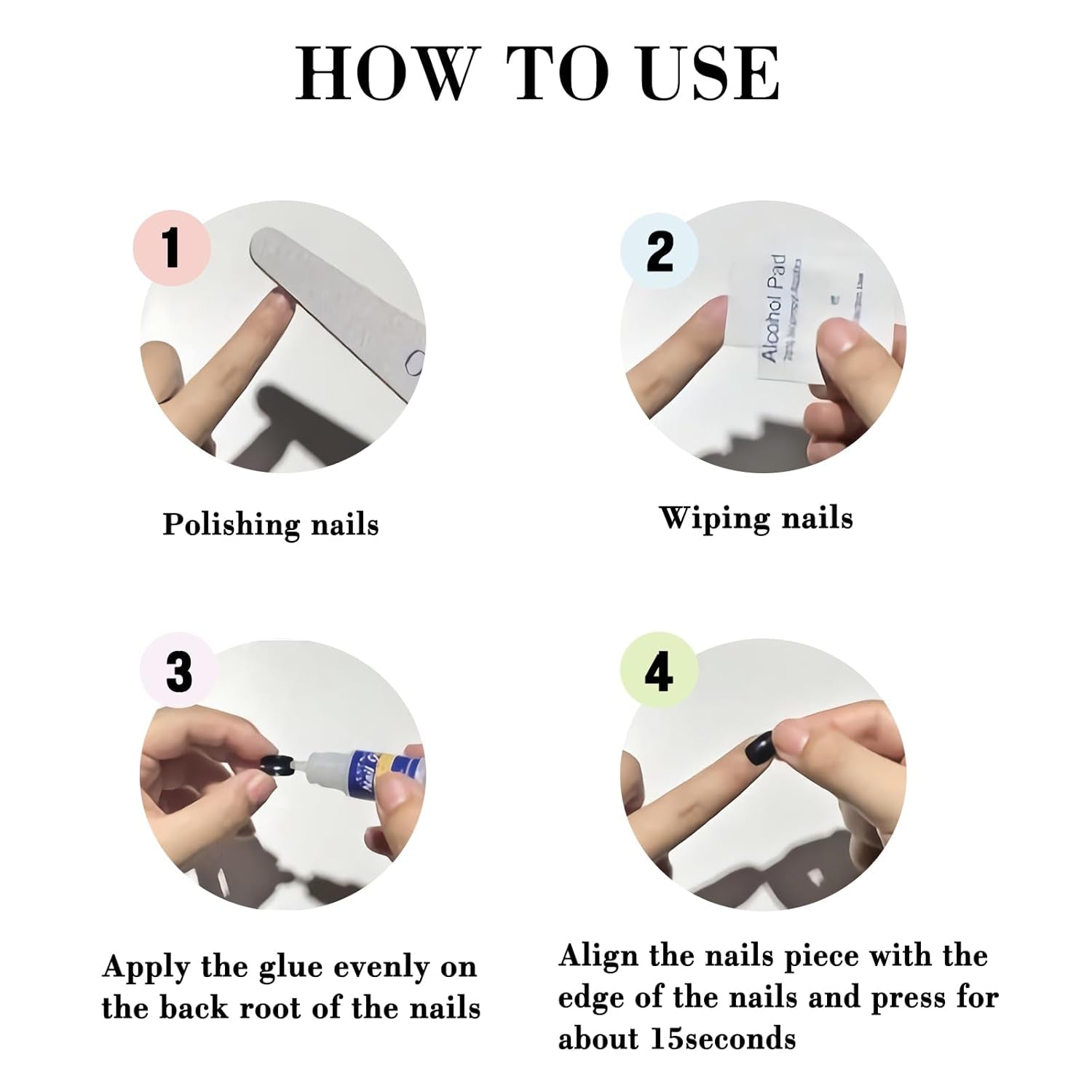 Press-On Nails: White French Tips, Glossy False Nails, Bling Glitter, Full Cover Flower Design, Gel Glue On, Acrylic Nails for Women & Girls - All Things Beauty -