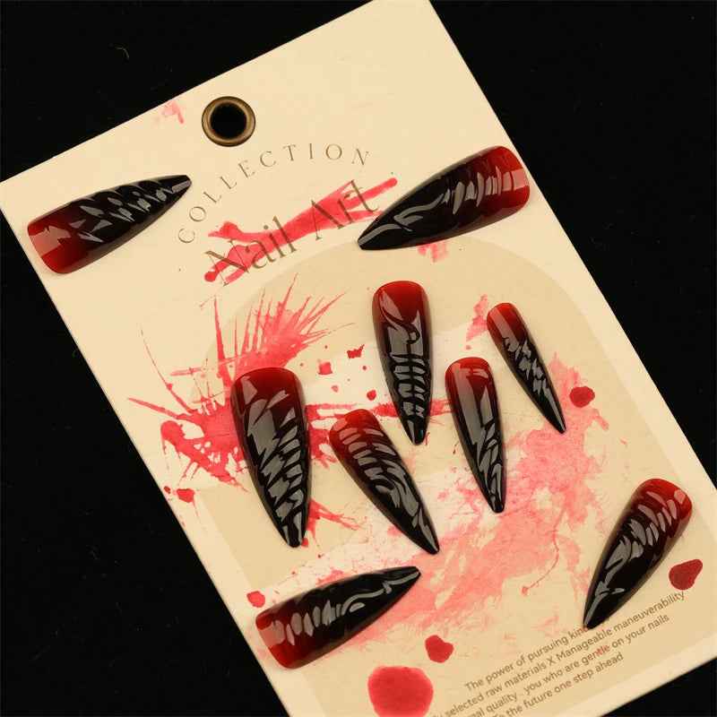 24Pcs Halloween Blood Press on Nails Set Long Coffin Glossy Acrylic Nail Tips Full Cover Ballerina False Nails for Women&Girls - All Things Beauty -