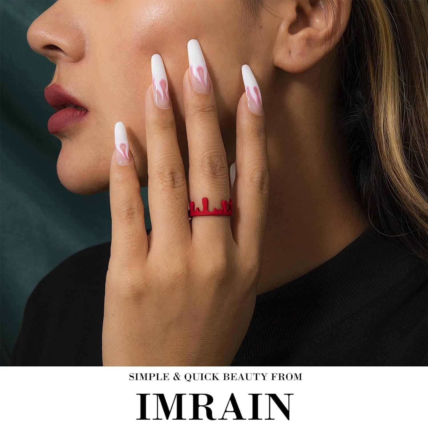 Press-On Nails: White French Tips, Glossy False Nails, Bling Glitter, Full Cover Flower Design, Gel Glue On, Acrylic Nails for Women & Girls - All Things Beauty -