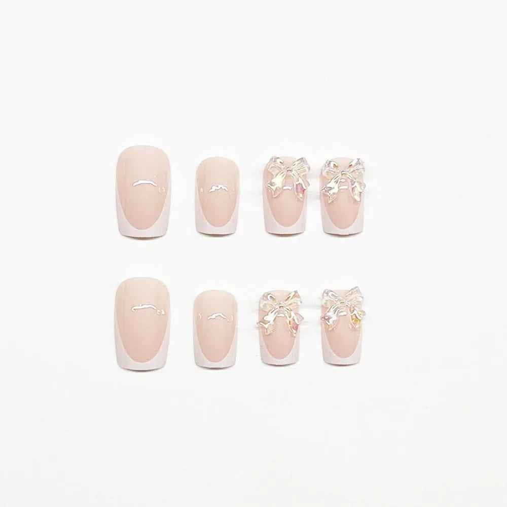Wearable Manicure French Fake Nails Detachable Butterfly Flash Nail Tips Full Cover Square Head Press on Nails Women - All Things Beauty -