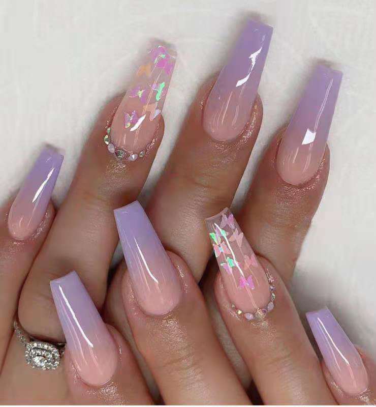 Butterfly Sequins Spot Drill Purple Removable Nail Sticker - All Things Beauty -