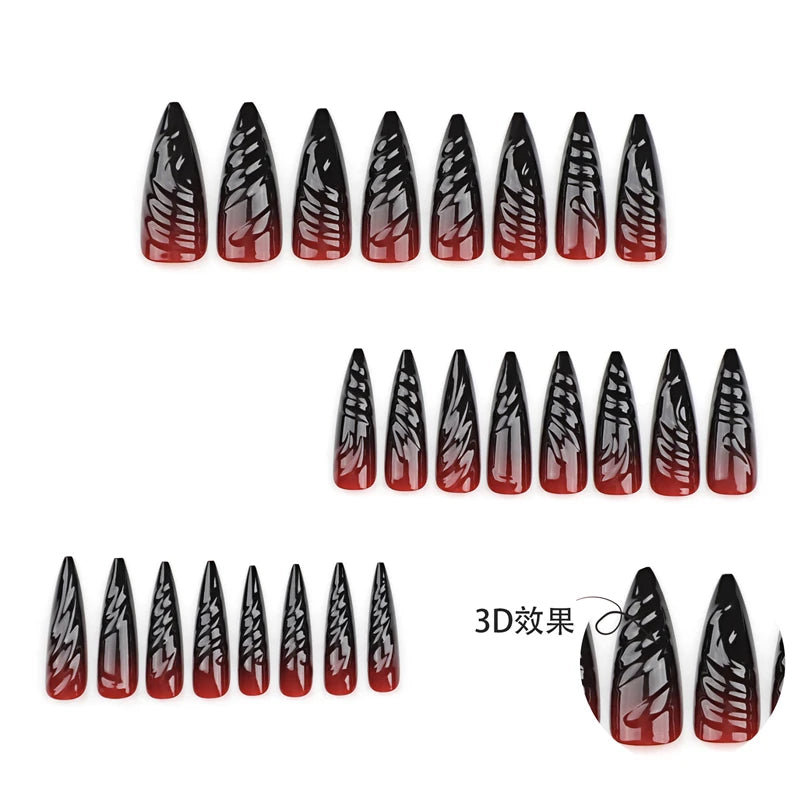 24Pcs Halloween Blood Press on Nails Set Long Coffin Glossy Acrylic Nail Tips Full Cover Ballerina False Nails for Women&Girls - All Things Beauty -