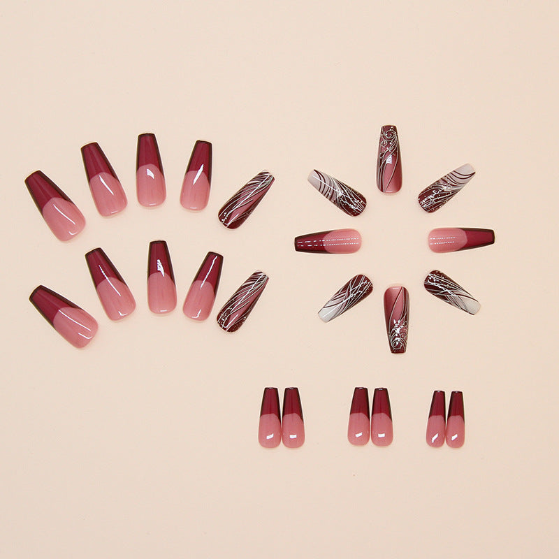 Line Pattern Fake Nails Wear Nail Removable Nail Sticker Patch - All Things Beauty -