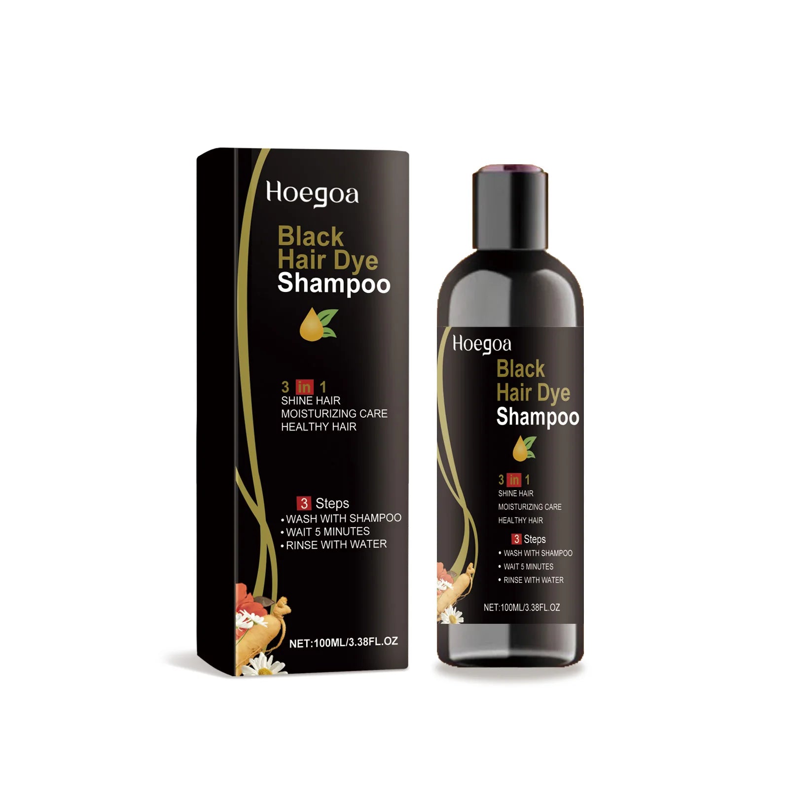 Hoegoa 3-in-1 Hair Dye Shampoo 100ml – Gray to Black, Herbal Polygonum Formula - All Things Beauty -