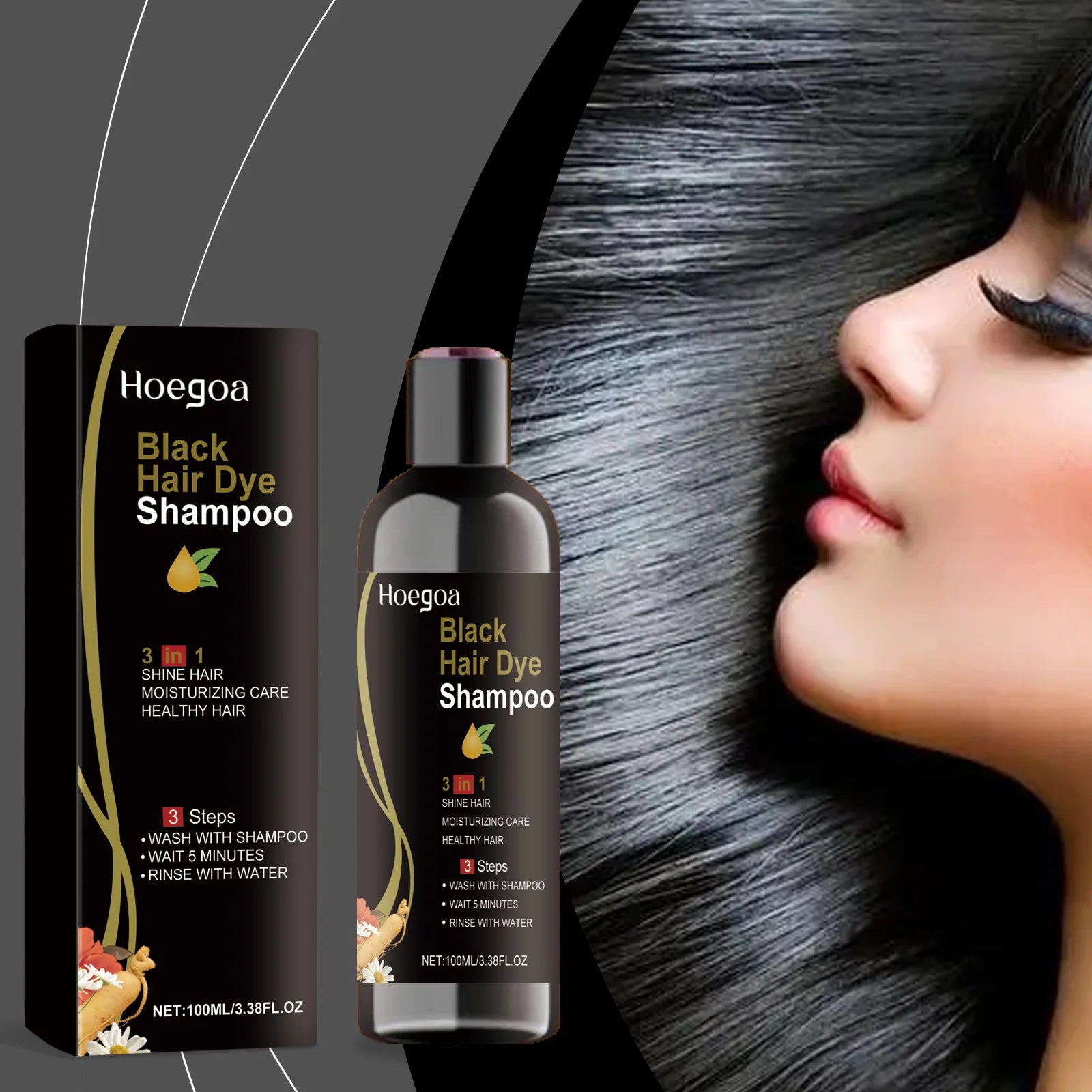 Hoegoa 3-in-1 Hair Dye Shampoo 100ml – Gray to Black, Herbal Polygonum Formula - All Things Beauty -