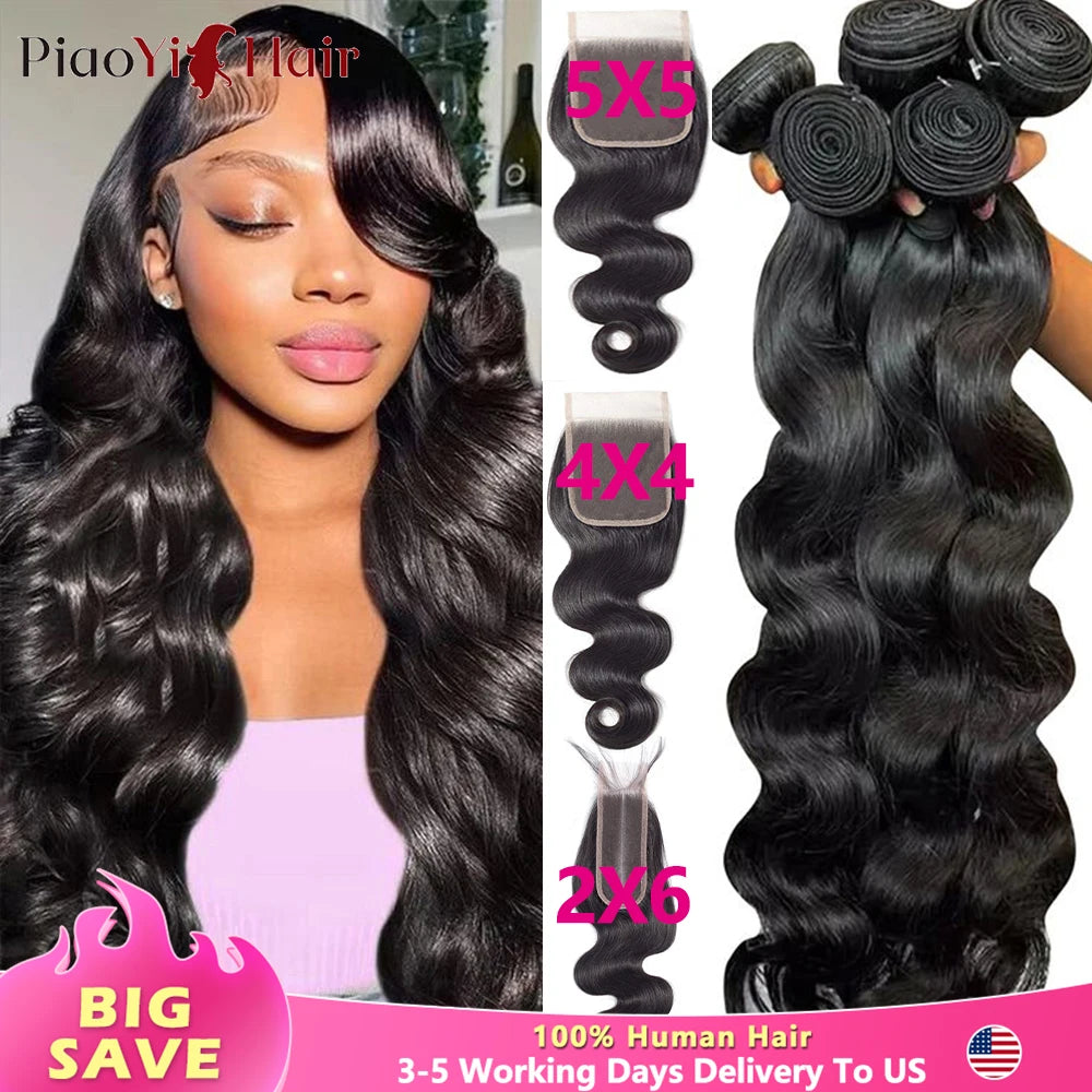 Body Wave Human Hair Bundles – 100% Raw Hair, 4x4/5x5 Closure, 2x6 Lace Middle Part - All Things Beauty -