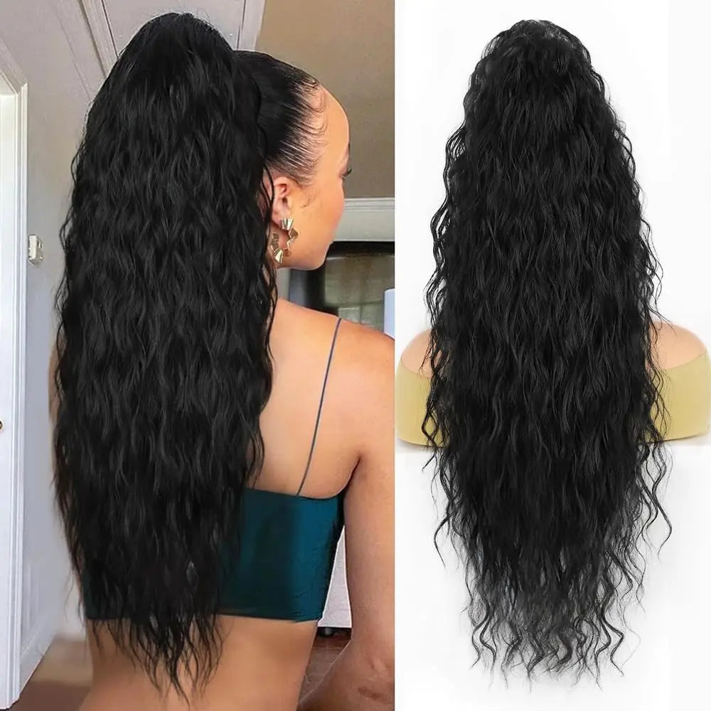 Ponytail Extension 30 Inch Drawstring Pony Tails Hair Extensions for Women Long Curly Wave Ponytail Synthetic Hairpieces - All Things Beauty -