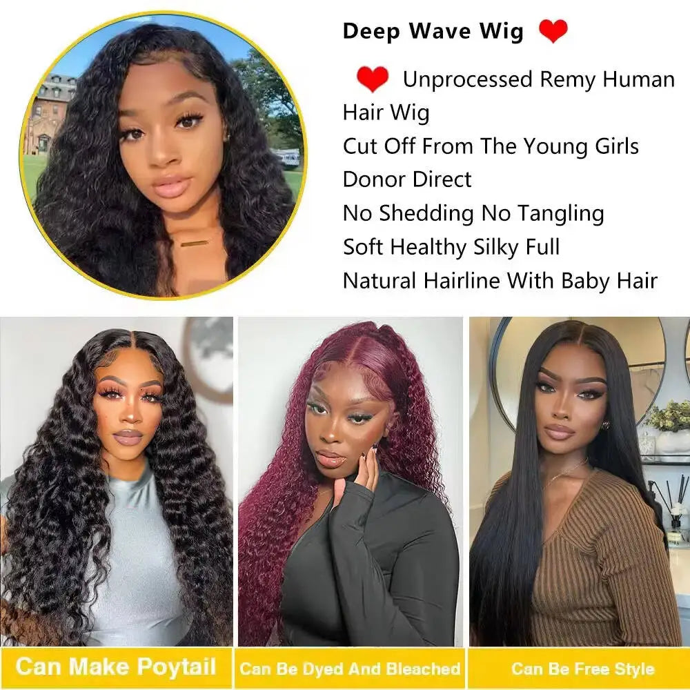 Deep Wave HD Lace Wig – 13x4/13x6 Curly Human Hair, Wet & Wavy, 5x5 Closure - All Things Beauty -