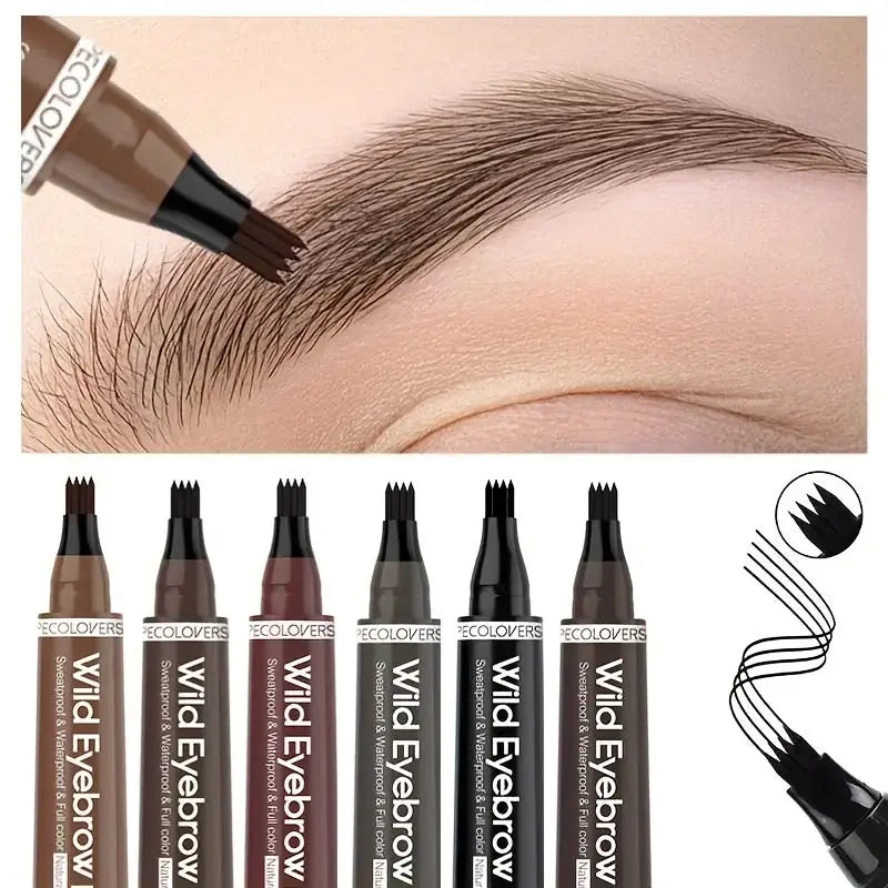 4-Tip Waterproof Eyebrow Pen – Liquid Tattoo Brow Pencil, Natural Hair Stroke Makeup - All Things Beauty -