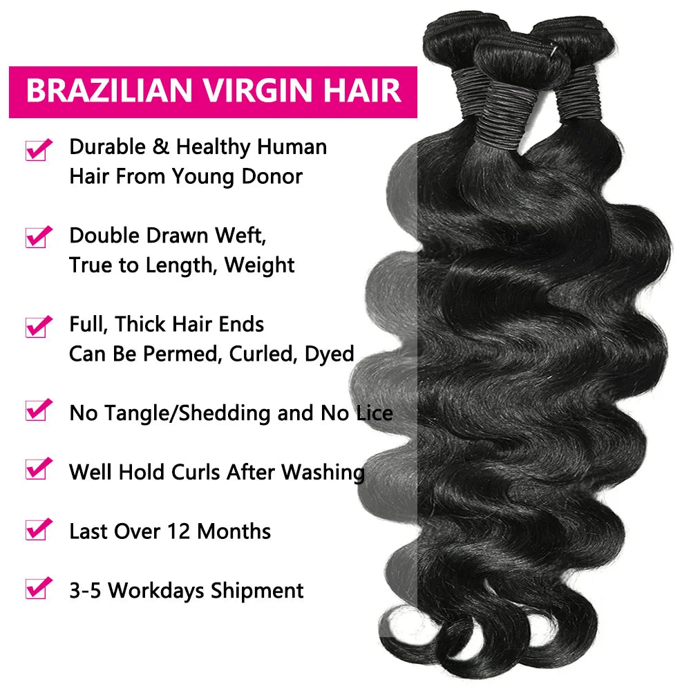 13x6 HD Lace Body Wave Bundles – 100% Raw Human Hair, 13x4 Closure Option - All Things Beauty -