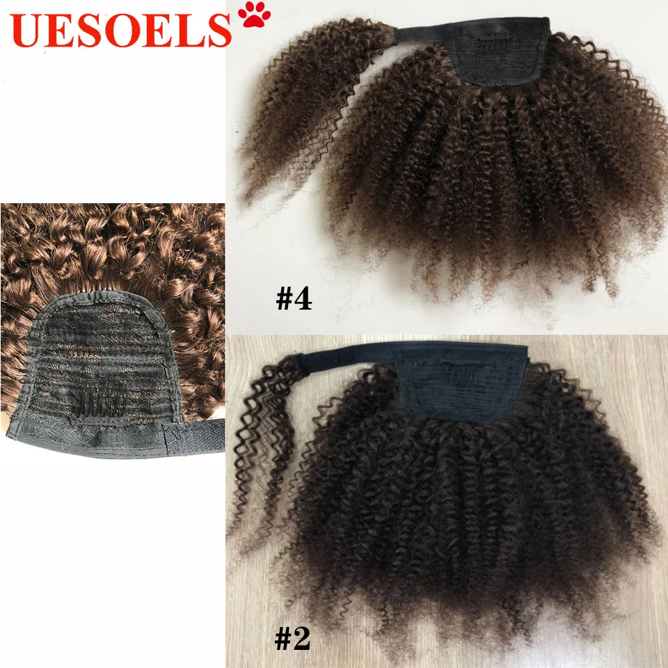 Wrap Around Afro Curly Clip In Ponytail Human Hair Extension  Brazilian 8"-20" 100% Remy Human Hair For Women In Uesoels Store - All Things Beauty -