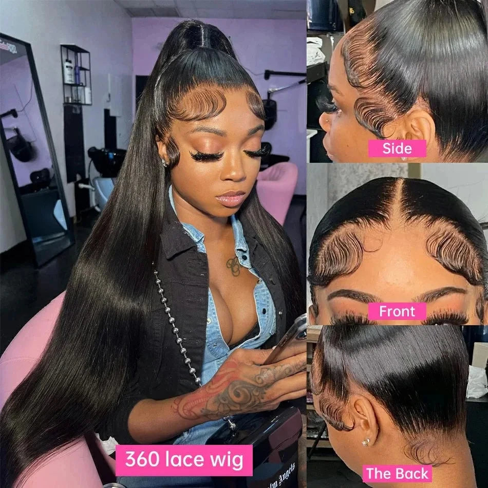 360 Lace Wig 30–40" Bone Straight Human Hair – 13x6 HD Lace, Pre-Plucked Brazilian Hair - All Things Beauty -
