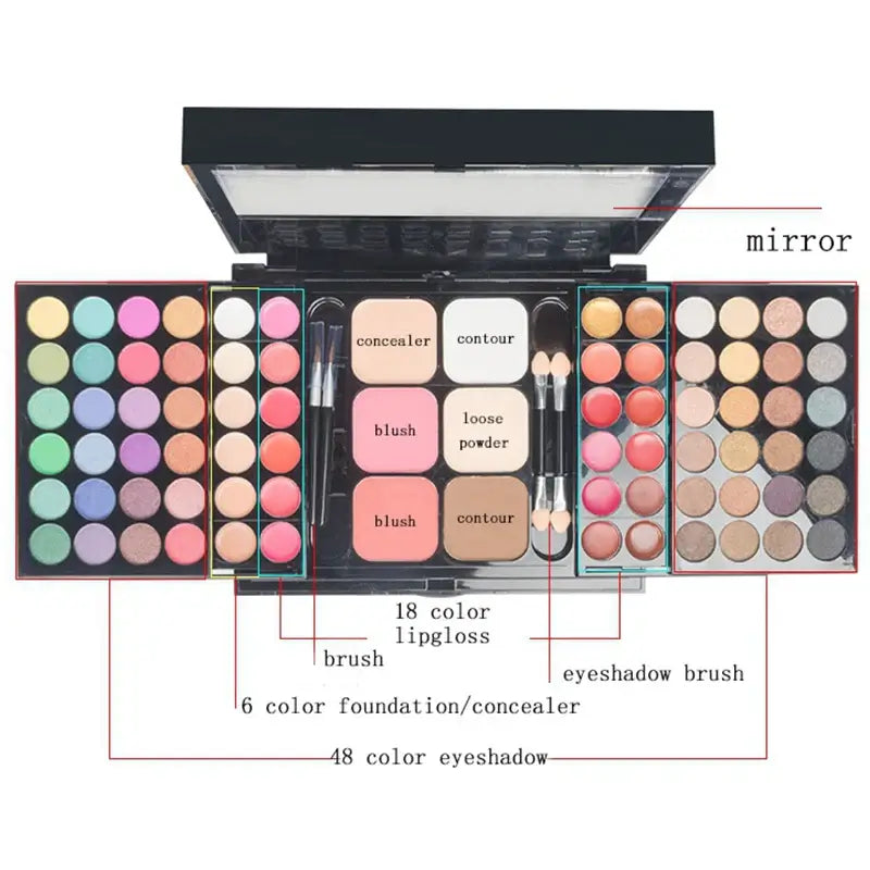 40/74/78 Colors Glitter Eyeshadow Palette – Matte, Waterproof, Long-Lasting Makeup Kit - All Things Beauty -