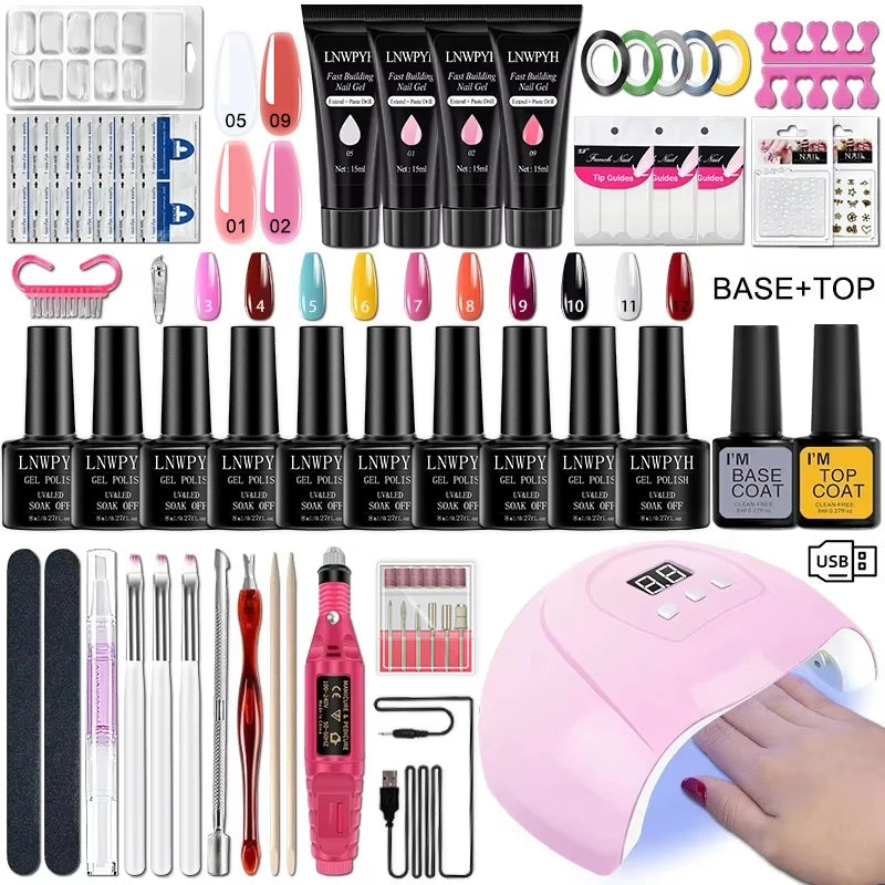 Gel Nail Polish Kit – UV Lamp, Electric Drill, Base & Top Coat, Full Nail Tool Set - All Things Beauty -