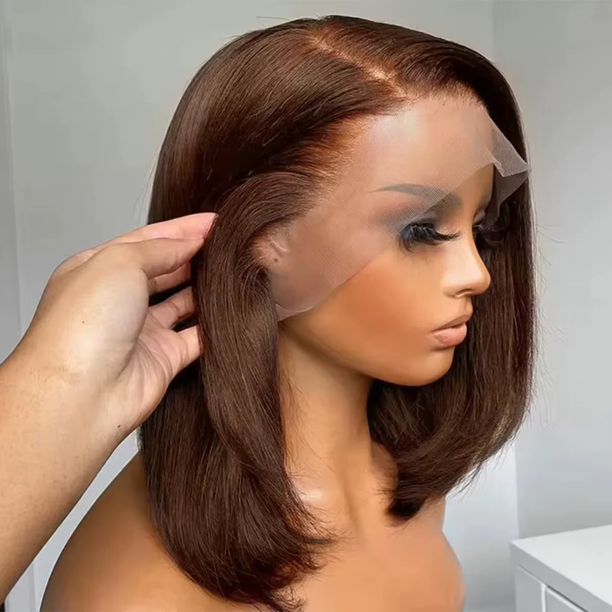 220 Density HD Lace Bob Wig – 13x4, Chocolate Brown Straight Human Hair, Pre-Plucked - All Things Beauty -