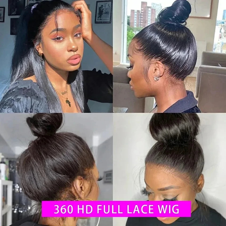 360 Lace Wig 30–40" Bone Straight Human Hair – 13x6 HD Lace, Pre-Plucked Brazilian Hair - All Things Beauty -