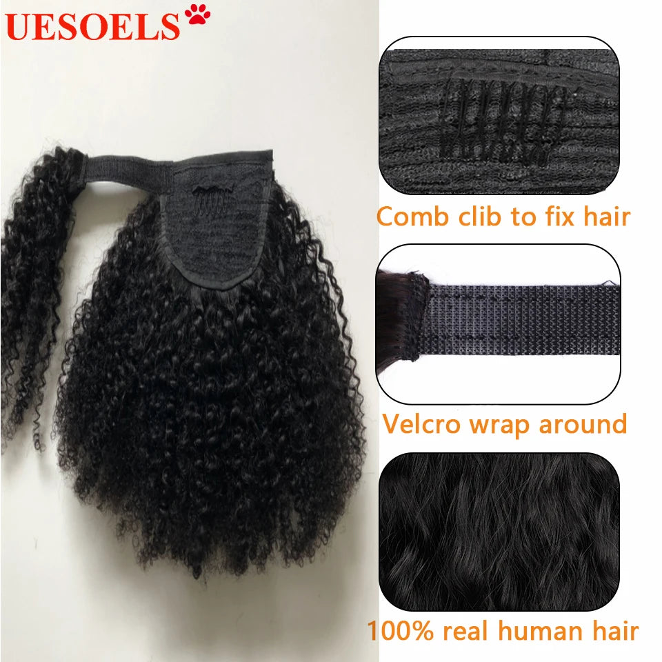 Wrap Around Afro Curly Clip In Ponytail Human Hair Extension  Brazilian 8"-20" 100% Remy Human Hair For Women In Uesoels Store - All Things Beauty -