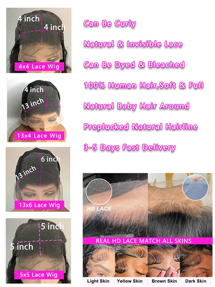 40–42 Inch Body Wave Human Hair Wig – 13x4/13x6 HD Lace, 5x5 Glueless Closure, Remy Hair - All Things Beauty -