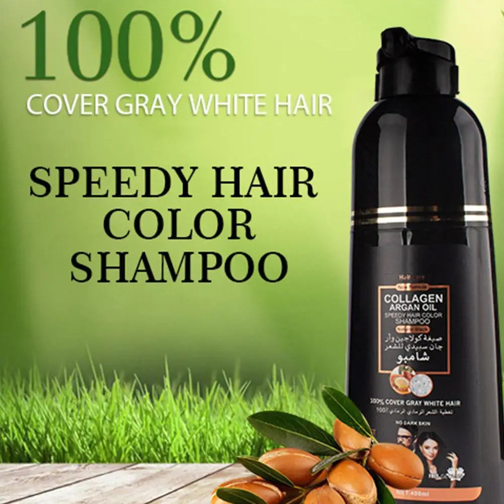 3-in-1 Collagen Argan Hair Dye Shampoo 500ml – Black Color & Gray Coverage for Men & Women - All Things Beauty -