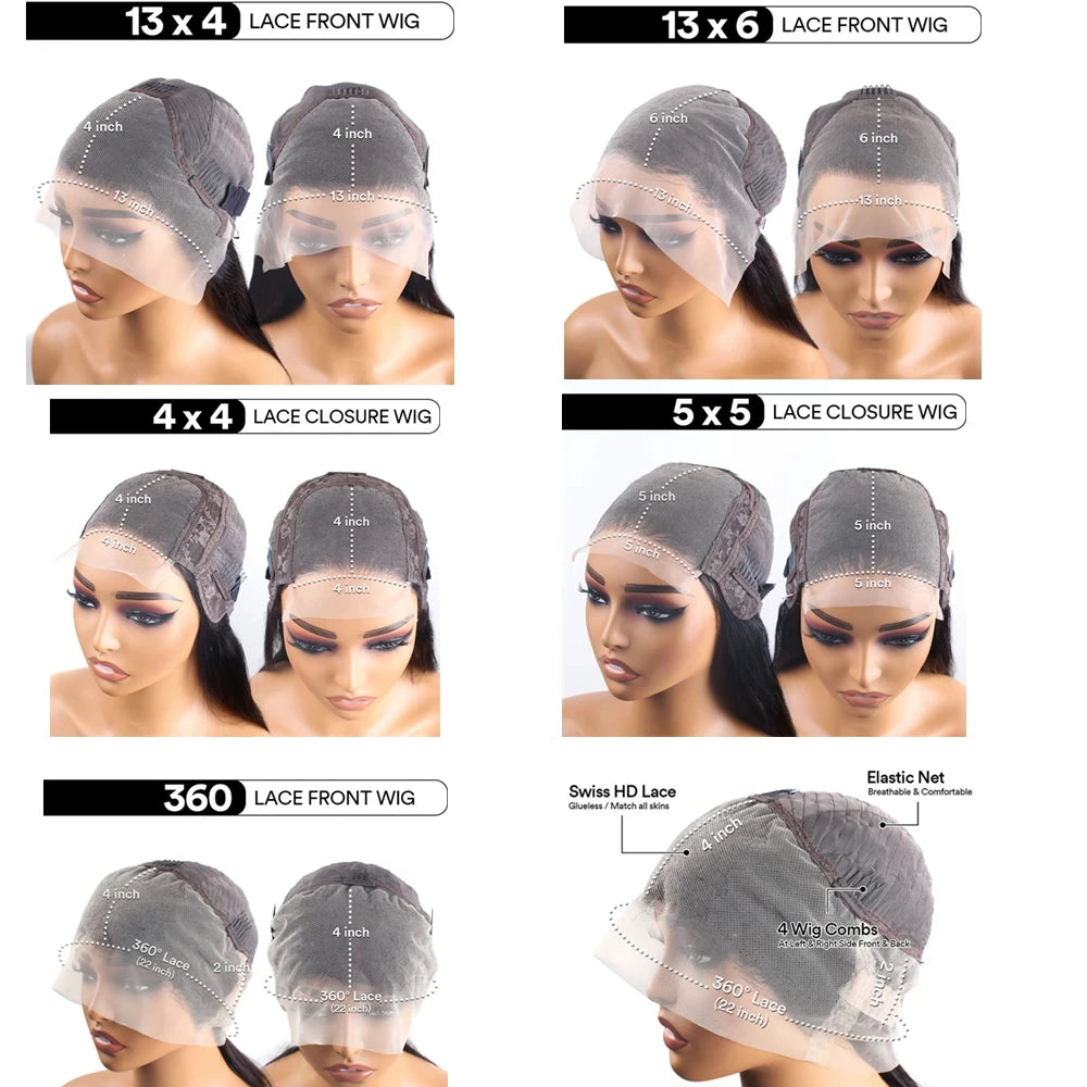 360 Lace Wig 30–40" Bone Straight Human Hair – 13x6 HD Lace, Pre-Plucked Brazilian Hair - All Things Beauty -
