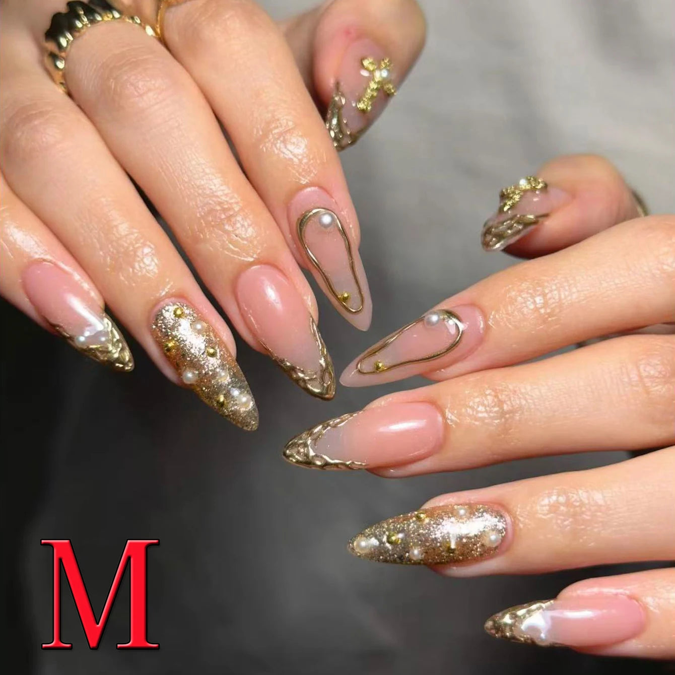 10PCS Diamond French Fake Nails – Nude Short Square with Gold Glitter & Leopard Design - All Things Beauty -