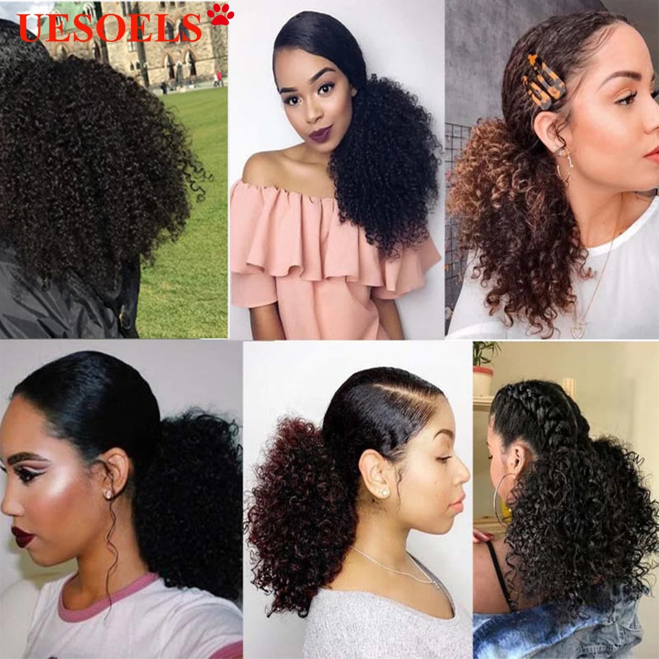 Wrap Around Afro Curly Clip In Ponytail Human Hair Extension  Brazilian 8"-20" 100% Remy Human Hair For Women In Uesoels Store - All Things Beauty -
