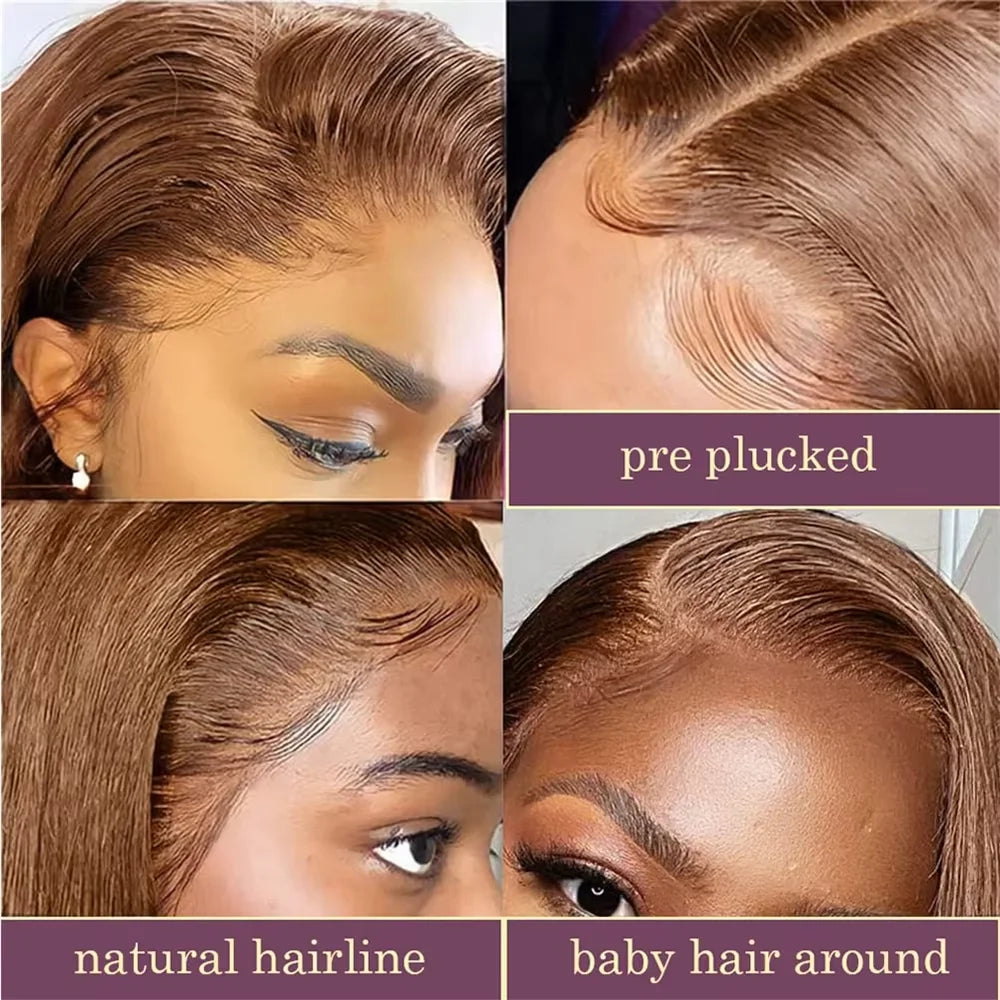 220 Density HD Lace Bob Wig – 13x4, Chocolate Brown Straight Human Hair, Pre-Plucked - All Things Beauty -