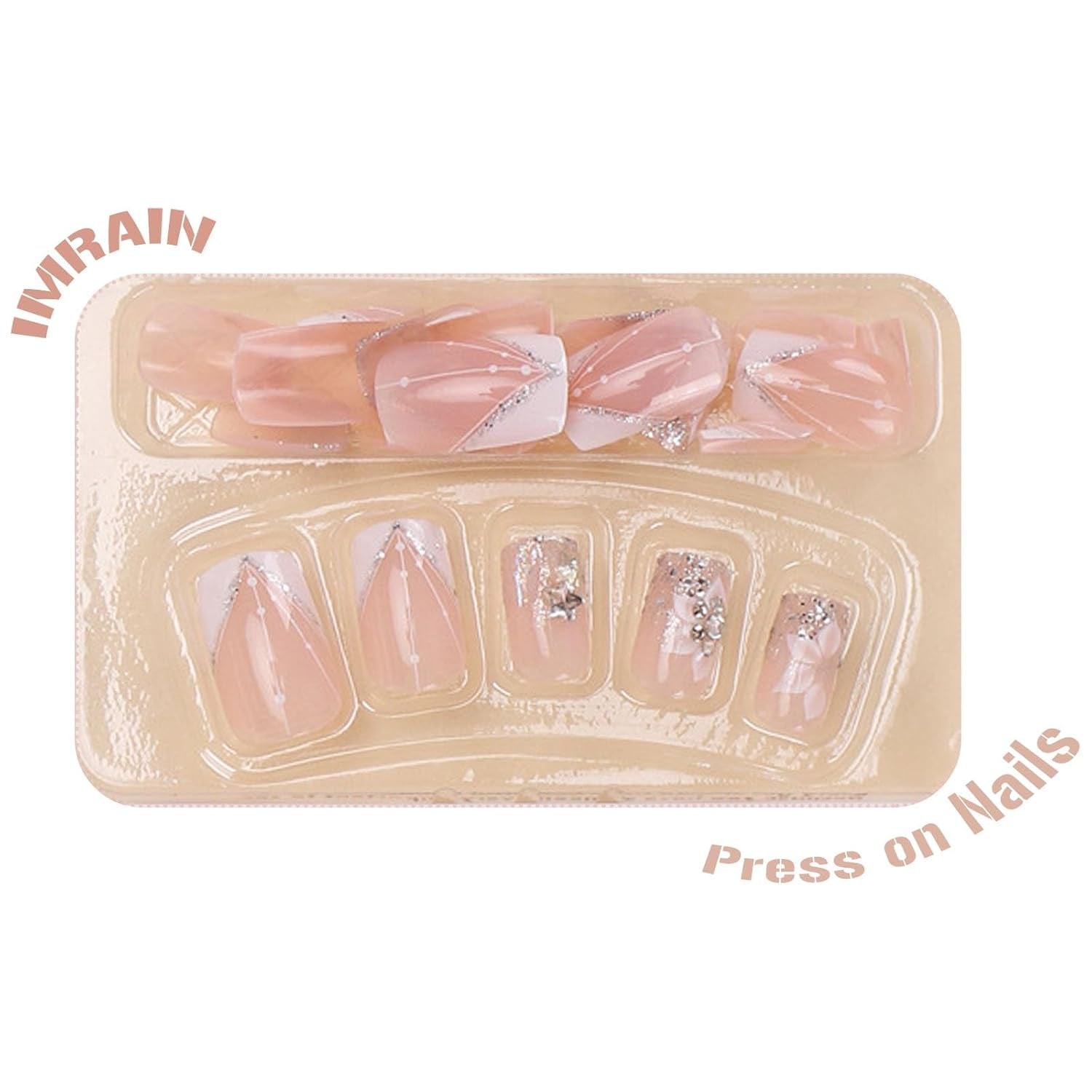 Press-On Nails: White French Tips, Glossy False Nails, Bling Glitter, Full Cover Flower Design, Gel Glue On, Acrylic Nails for Women & Girls - All Things Beauty -