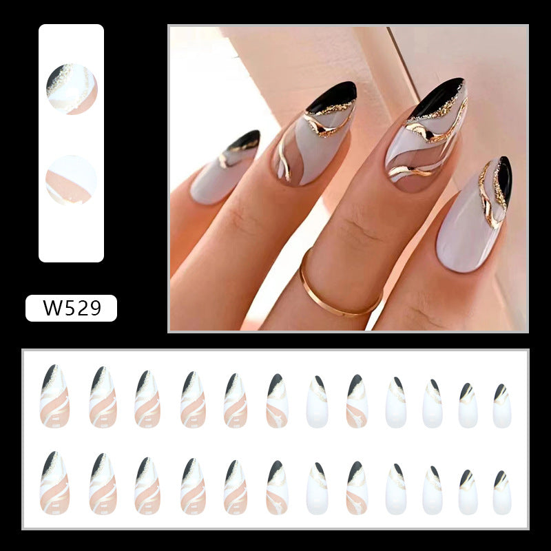 Black And White Mandarin Duck Color Almond Nail Piece - All Things Beauty -