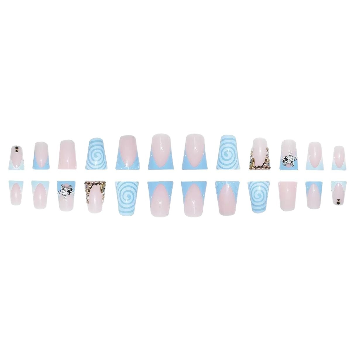 Water-drop Rhinestone-textured Short False Nails - All Things Beauty -