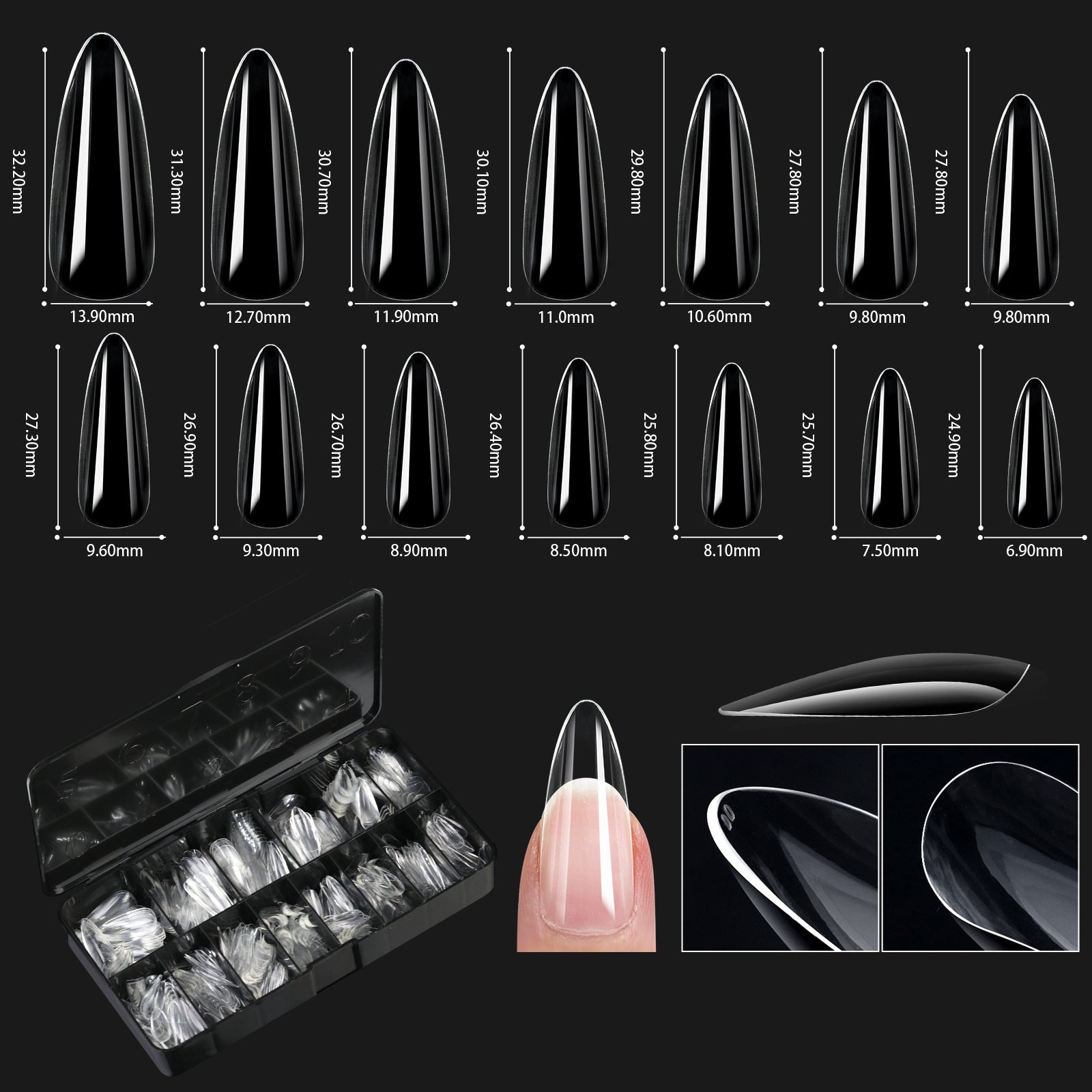 Nail Transparent Nail Tips Nail Shapes For Manicure Seamless False Nails Boxed Set - All Things Beauty -