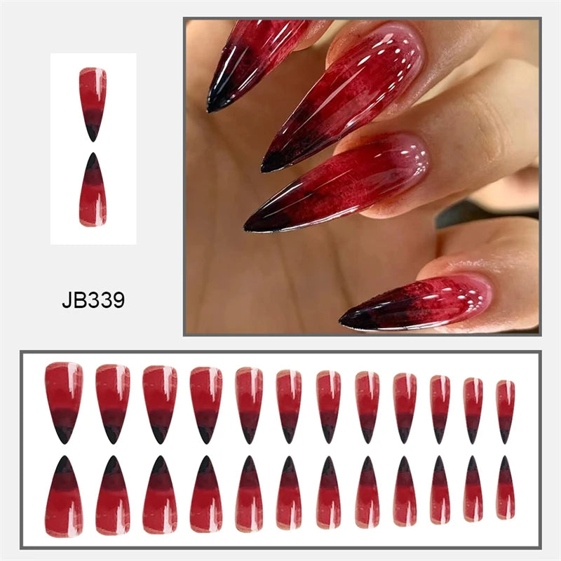 24Pcs Halloween Blood Press on Nails Set Long Coffin Glossy Acrylic Nail Tips Full Cover Ballerina False Nails for Women&Girls - All Things Beauty -
