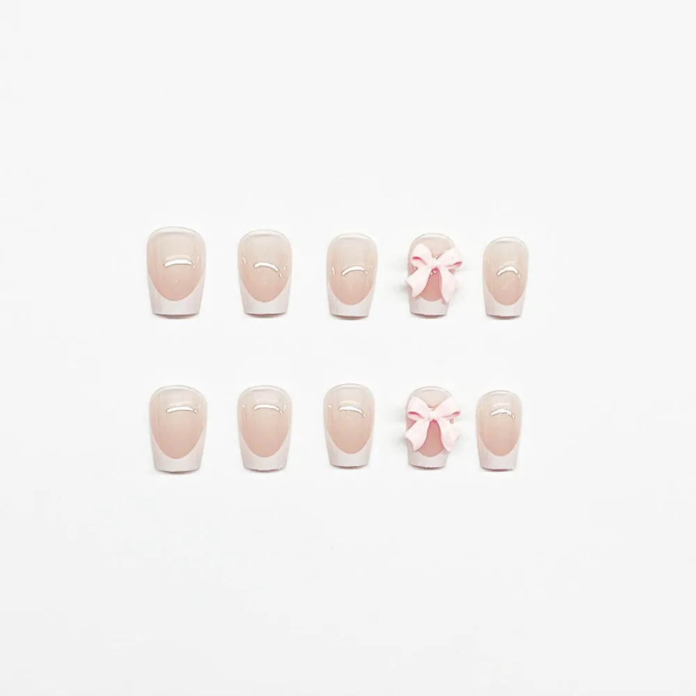 Wearable Manicure French Fake Nails Detachable Butterfly Flash Nail Tips Full Cover Square Head Press on Nails Women - All Things Beauty -