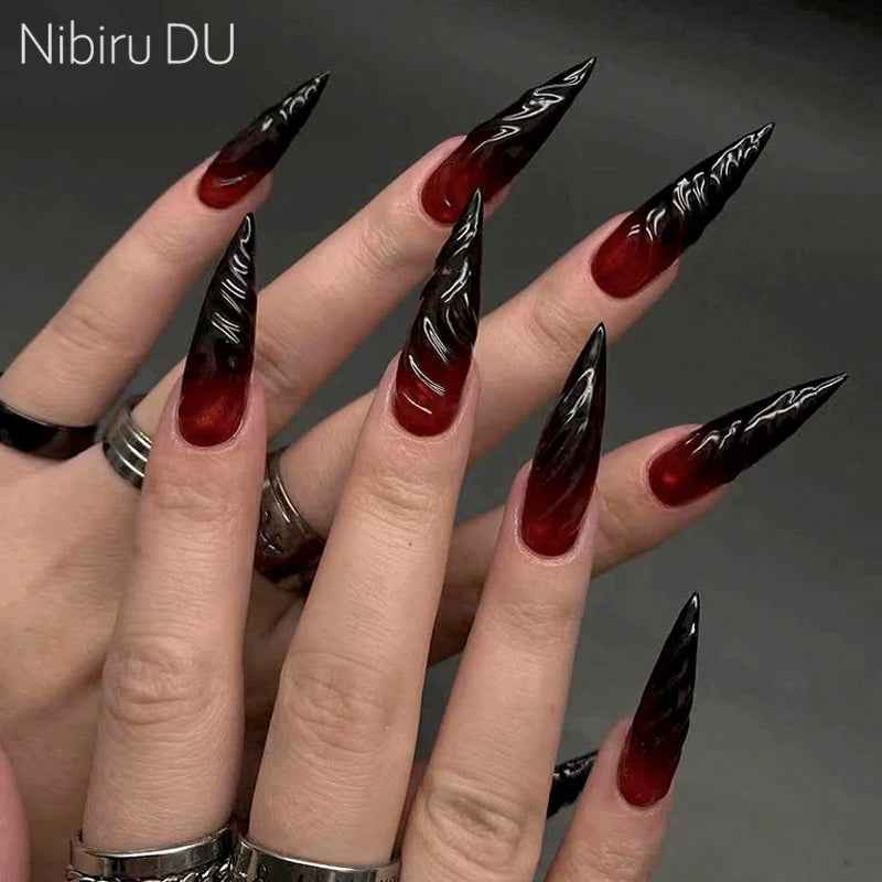 24Pcs Halloween Blood Press on Nails Set Long Coffin Glossy Acrylic Nail Tips Full Cover Ballerina False Nails for Women&Girls - All Things Beauty -